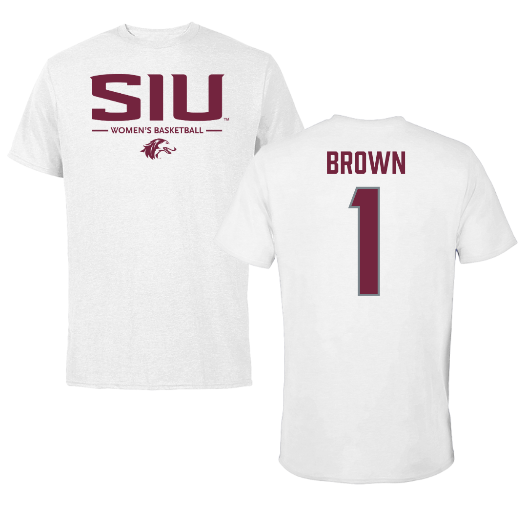 Southern Illinois University at Carbondale Basketball White Tee  - #1 Tyranny Brown