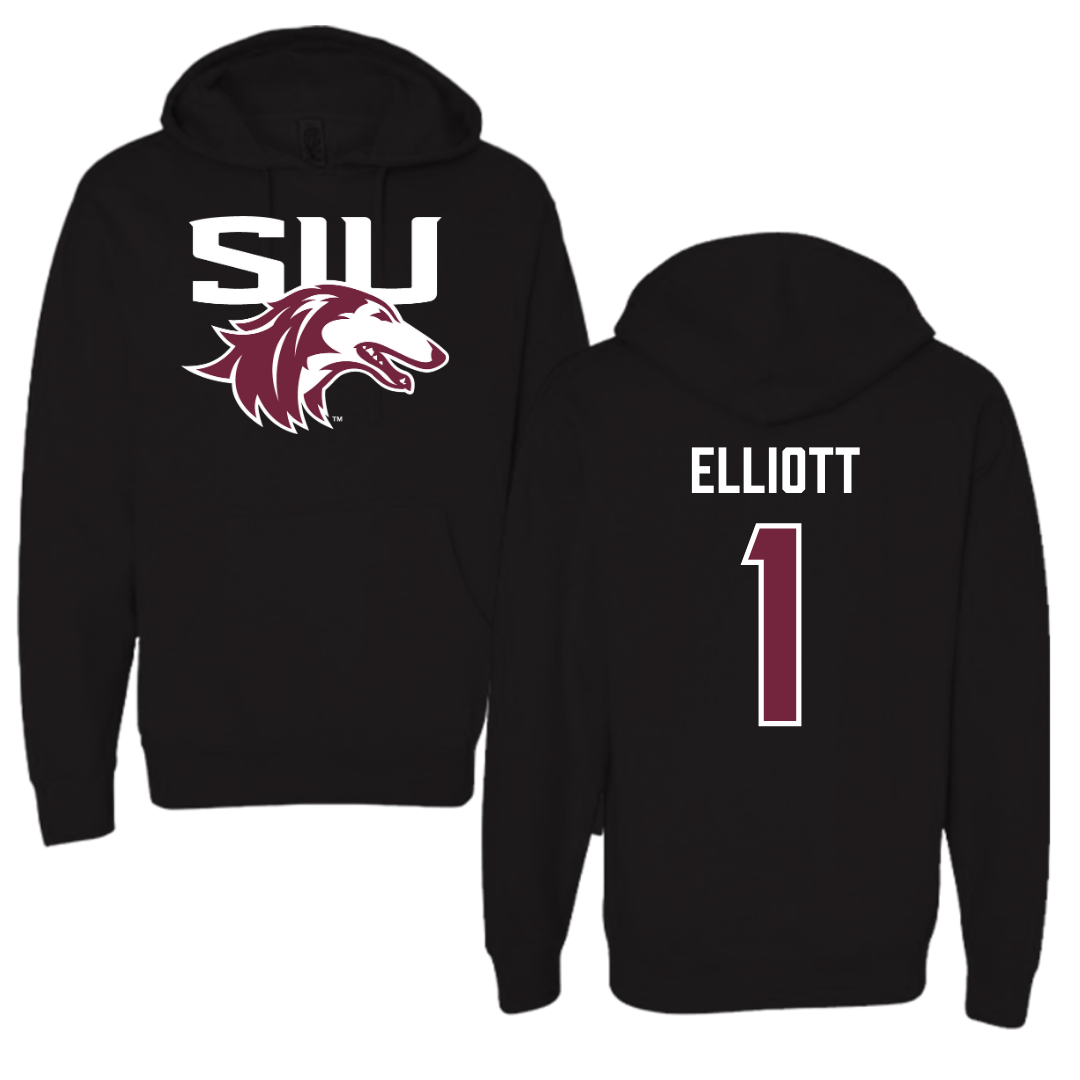 Sudadera con capucha negra de fútbol de la Universidad del Sur de Illinois en Carbondale - #1 Romeir Elliott