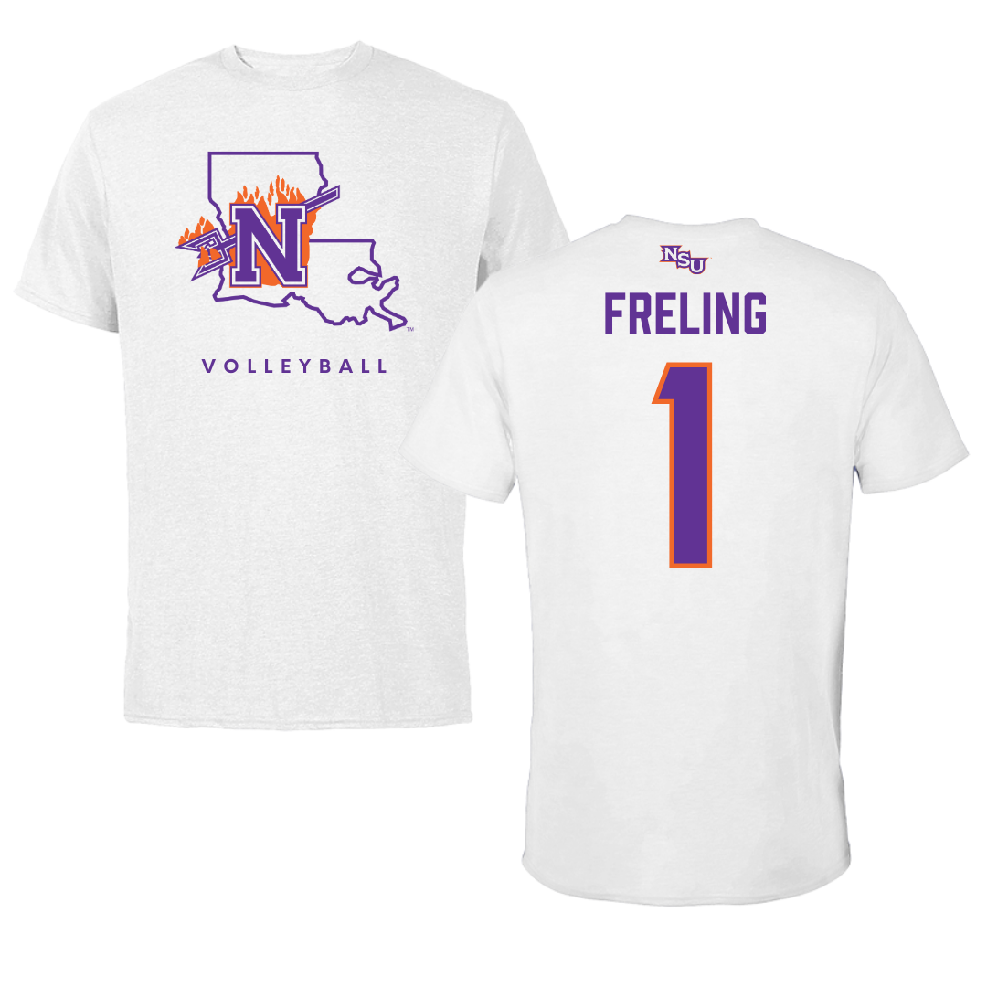 Northwestern State University Volleyball White Tee  - #1 Lorelei Freling