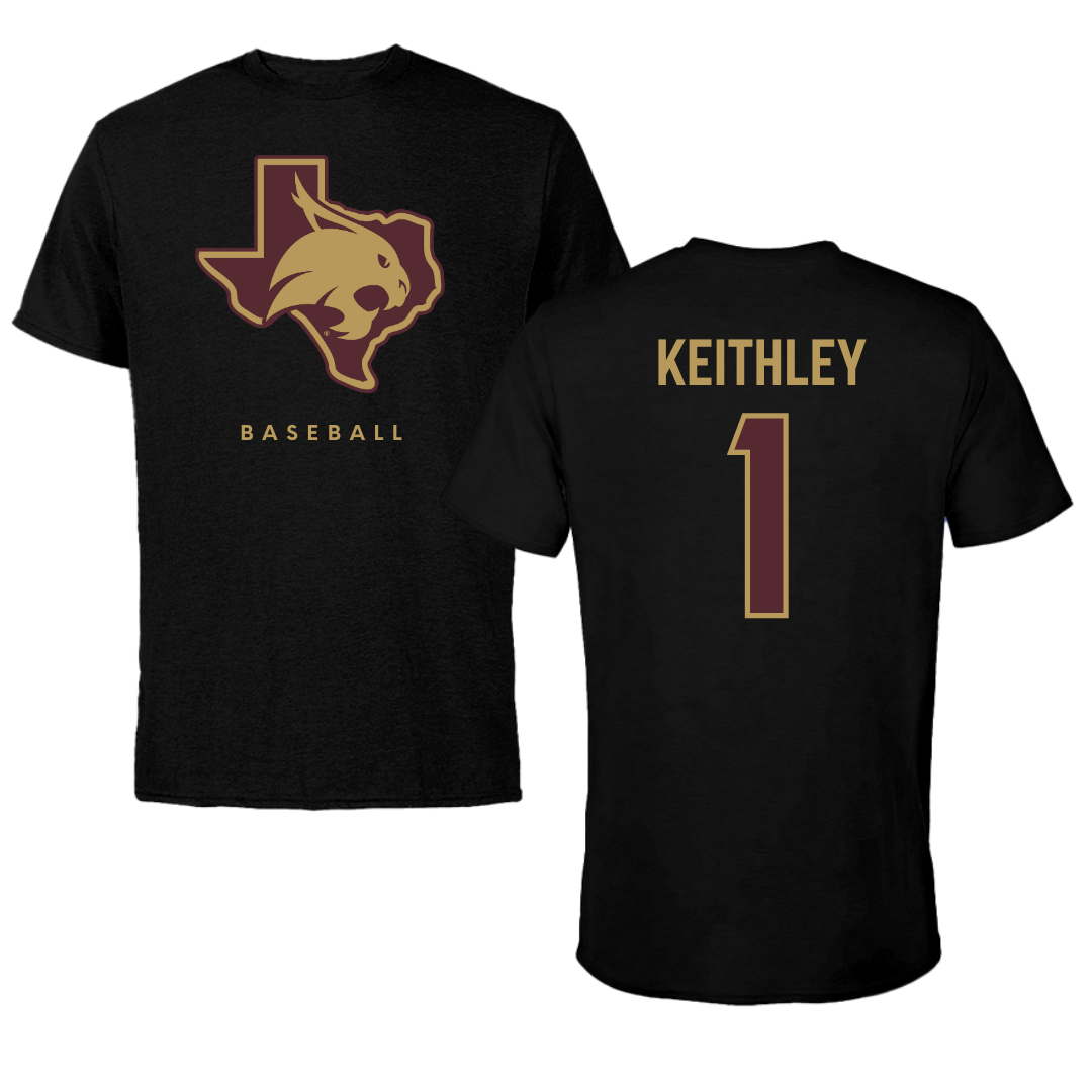 Texas State University Baseball Black Tee  - #1 Carson Keithley