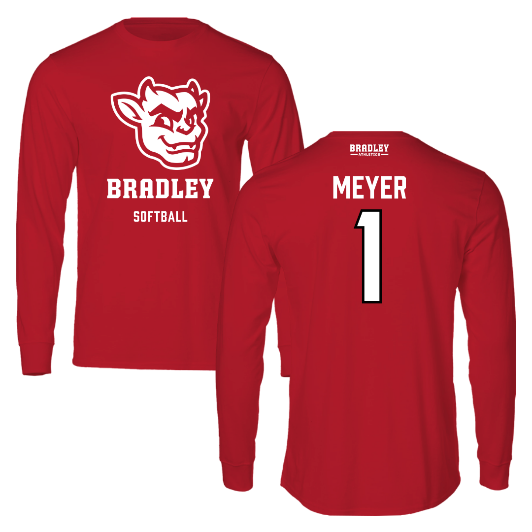 Bradley University Softball Red Mascot Long Sleeve - #1 Tori Meyer