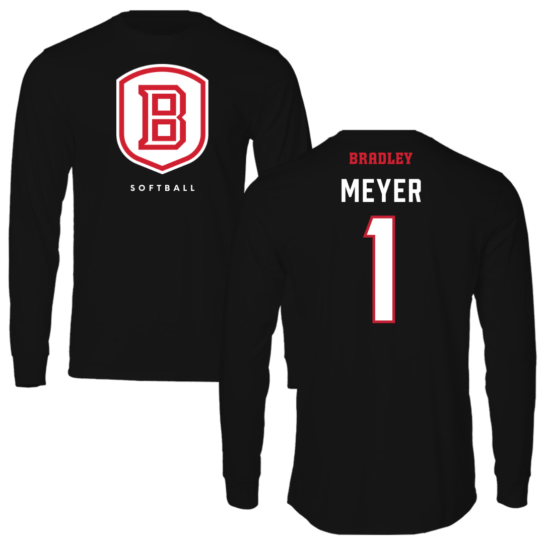 Bradley University Softball Black Shield Long Sleeve - #1 Tori Meyer