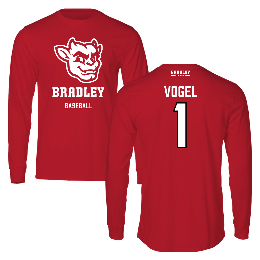 Bradley University Baseball Red Mascot Long Sleeve - #1 Ryan Vogel