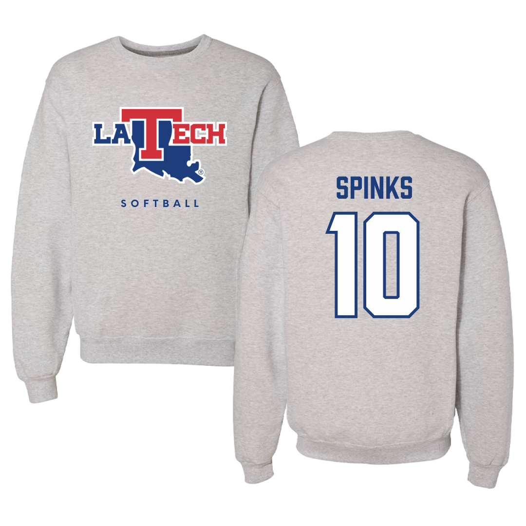 Louisiana Tech University Softball Gray Crewneck  - #10 Gentry Spinks