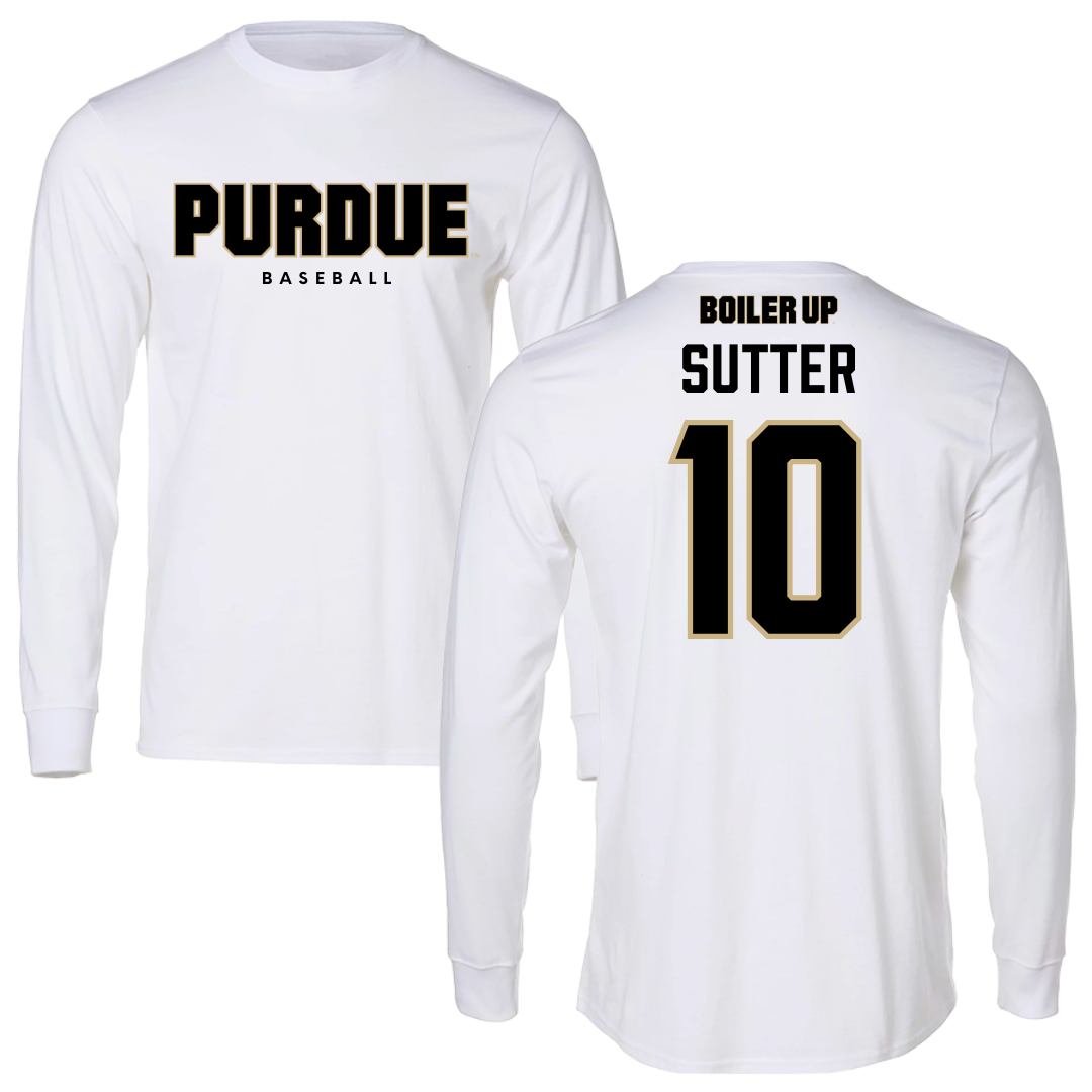 Purdue University Baseball White Long Sleeve  - #10 Logan Sutter