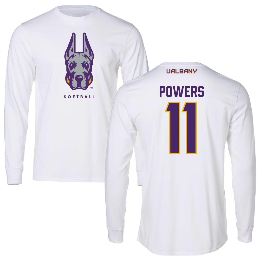 University at Albany Softball White Long Sleeve  - #11 Kate Powers