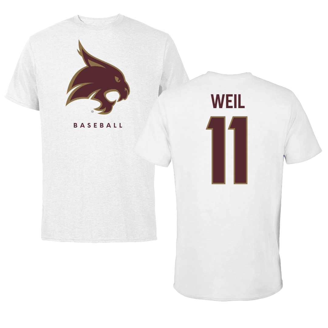 Texas State University Baseball White Tee  - #11 Kameron Weil