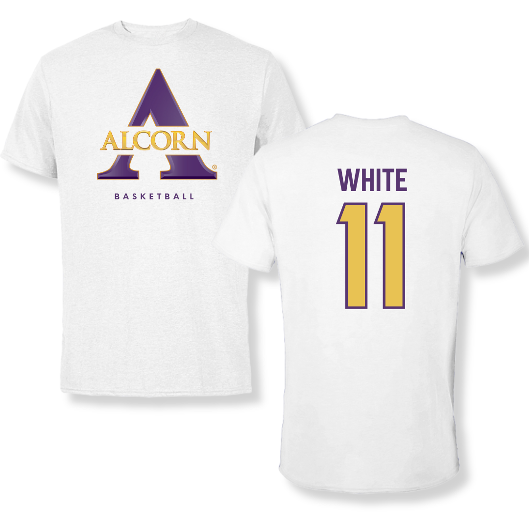 Alcorn State University Basketball White Tee  - #11 Zy’nyia White