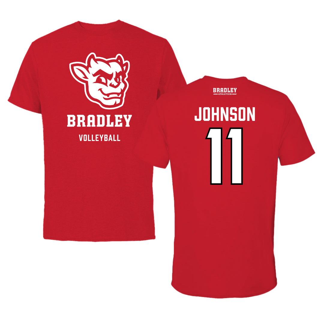 Bradley University Volleyball Red Mascot Tee  - #11 Abby Johnson