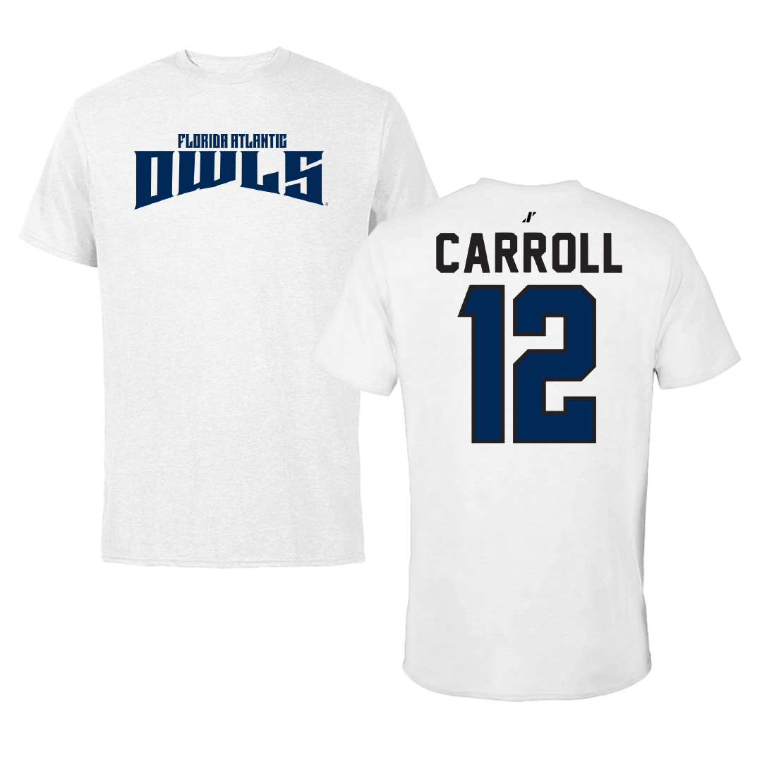Florida Atlantic University Basketball White Classic Performance Tee - #12 Tre Carroll