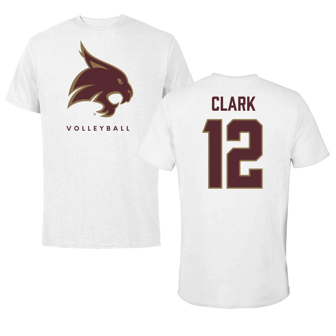 Texas State University Volleyball White Tee  - #12 Alyssa Clark