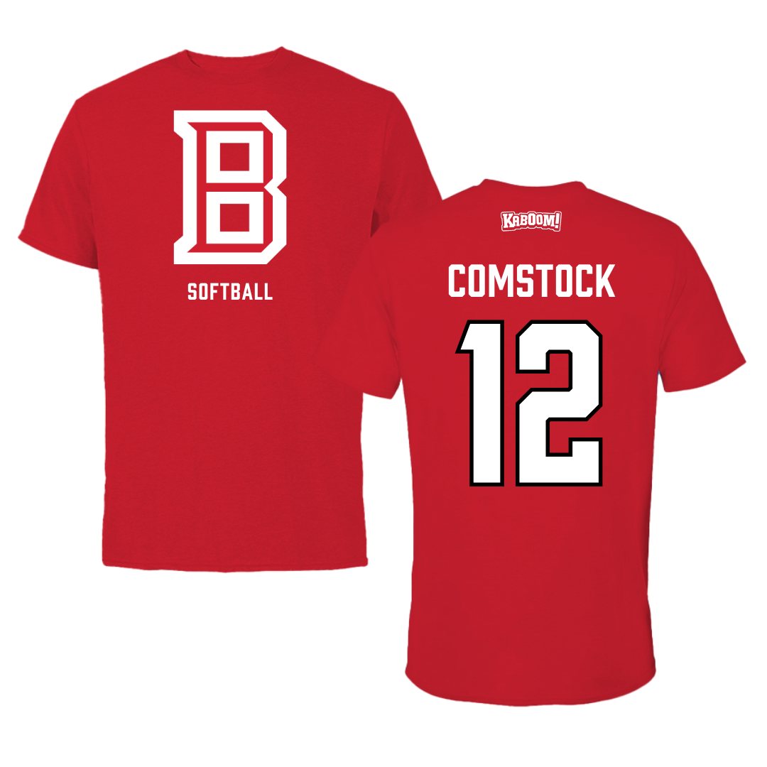 Bradley University Softball Red Block Tee - #12 Austin Comstock
