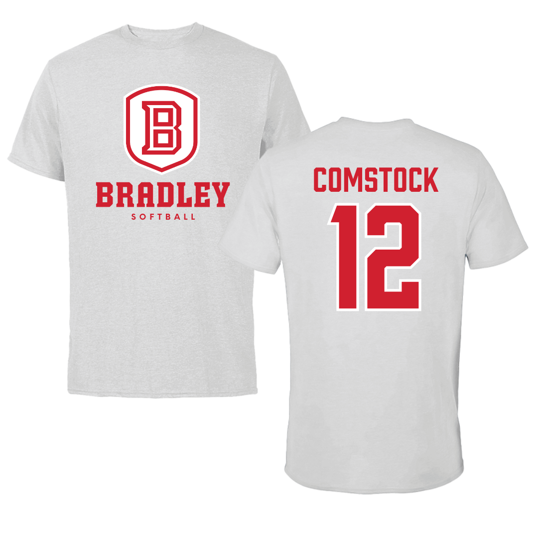 Bradley University Softball Gray Tee - #12 Austin Comstock