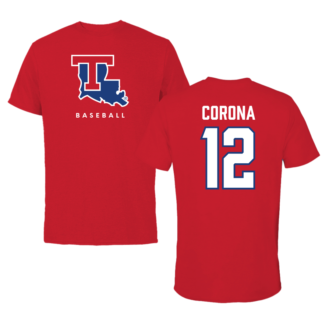 Louisiana Tech University Baseball Red Tee  - #12 Jorge Corona