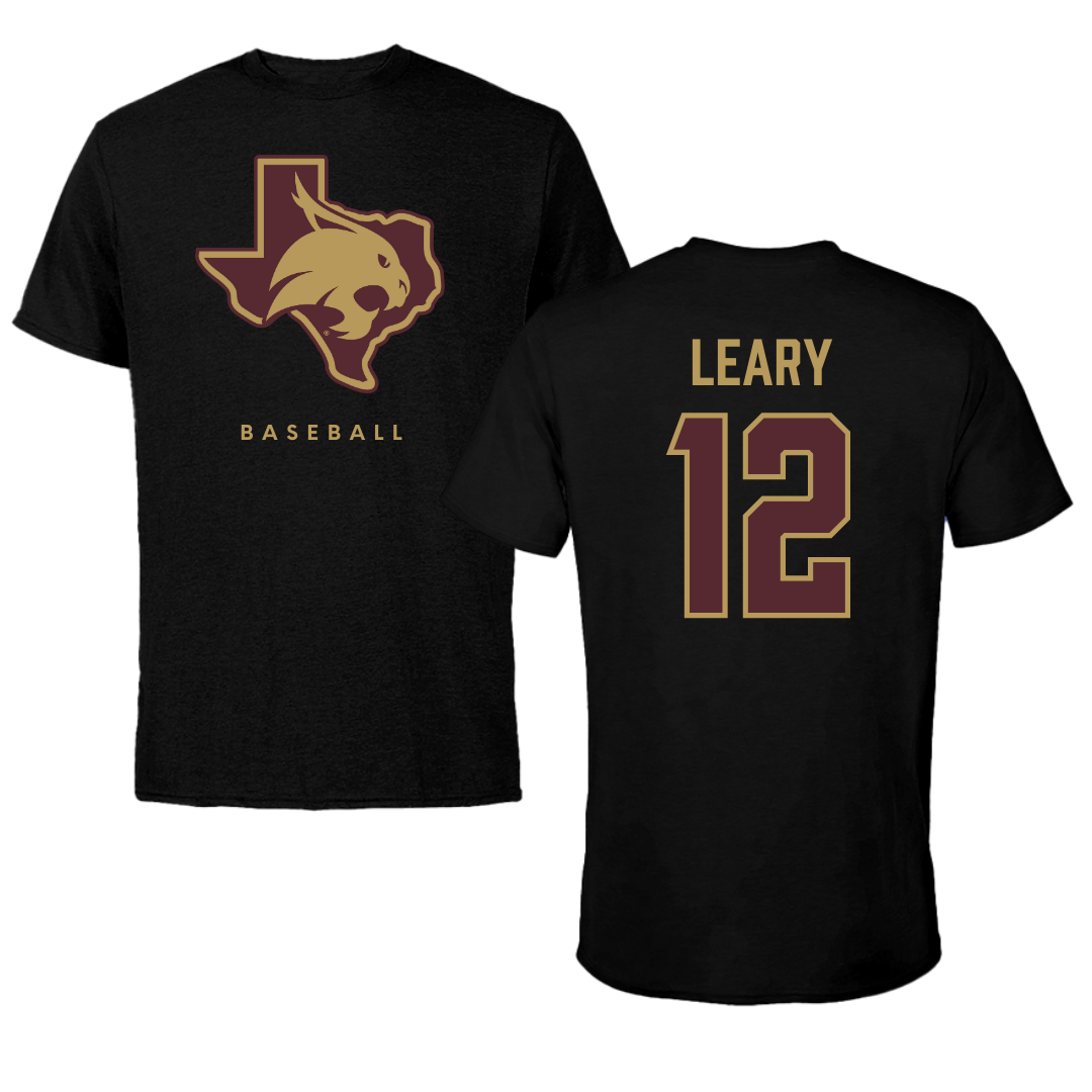 Texas State University Baseball Black Tee  - #12 Ryan Leary