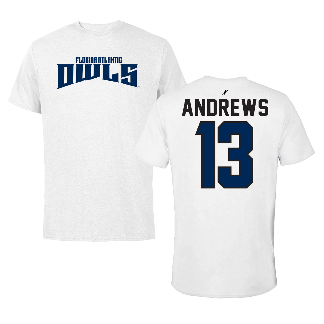 Florida Atlantic University Baseball White Classic Performance Tee - #13 Steven Andrews