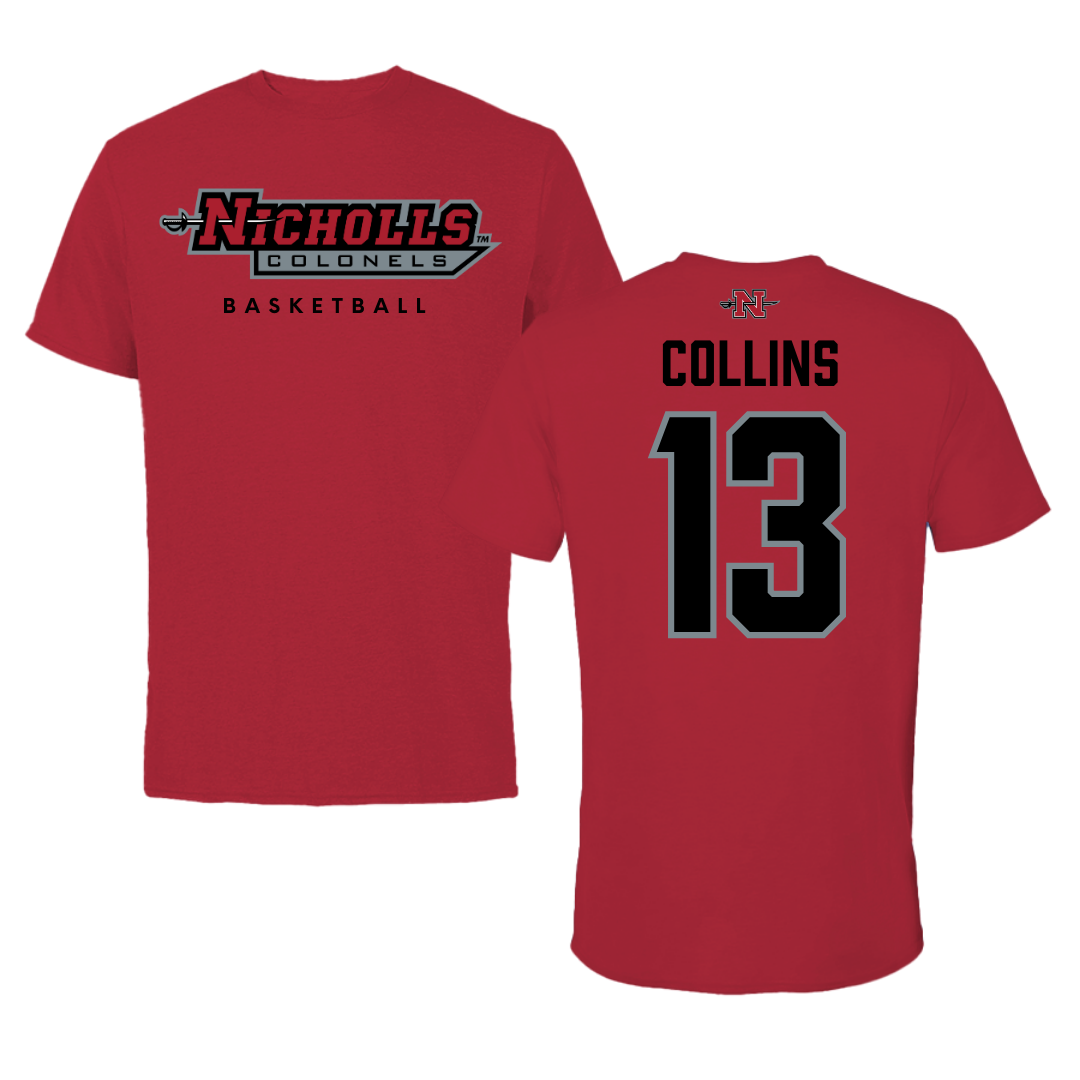 Nicholls State University Basketball Red Tee  - #13 Mekhi Collins