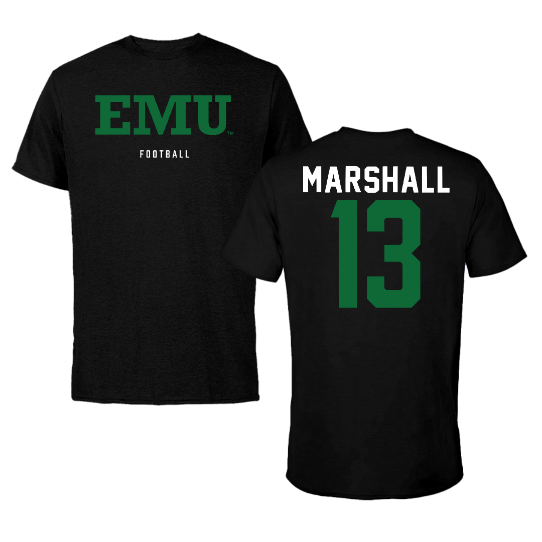 Eastern Michigan University Football Black Performance Tee - #13 Jason Marshall