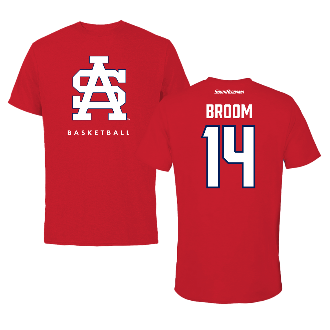 University of South Alabama Basketball Red Tee  - #14 John Broom