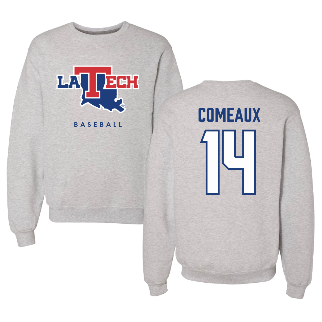 Louisiana Tech University Baseball Gray Crewneck  - #14 Grant Comeaux