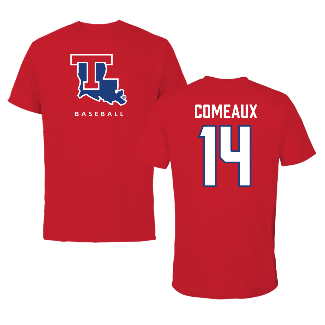 Louisiana Tech University Baseball Red Tee  - #14 Grant Comeaux