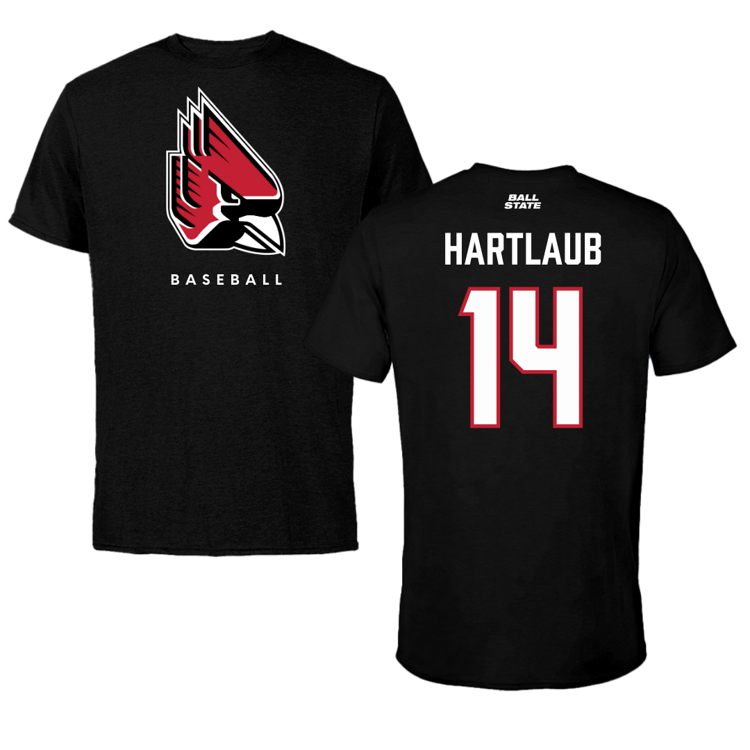 Ball State University Baseball Black Tee  - #14 Jacob Hartlaub