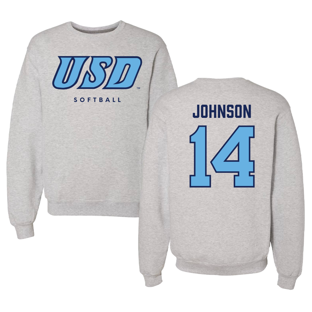 University of San Diego Softball Gray Crewneck  - #14 Taylor Johnson