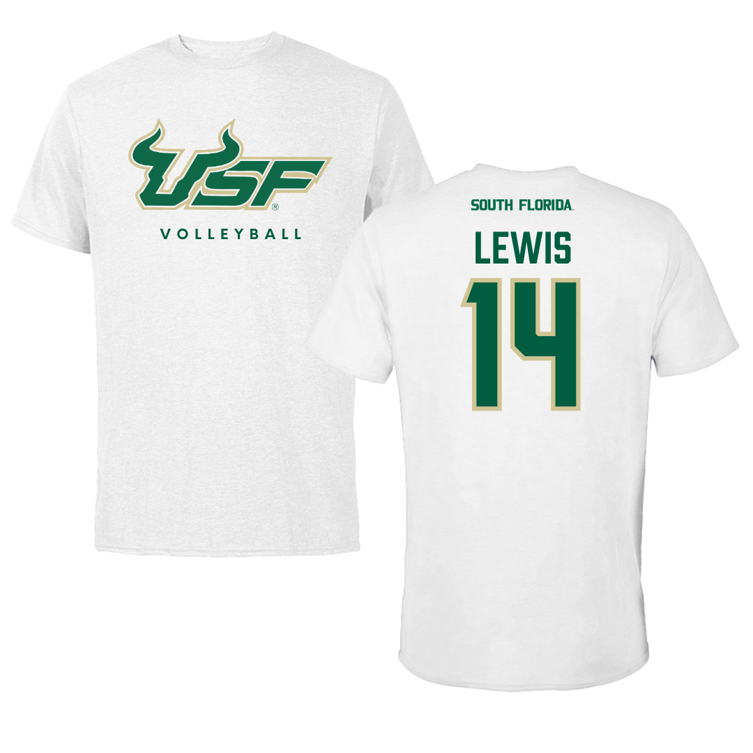 University of South Florida Volleyball White Tee  - #14 Lauren Lewis