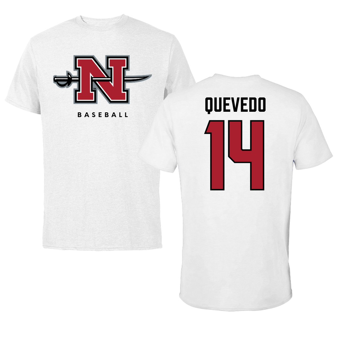 Nicholls State University Baseball White Tee  - #14 Michael Quevedo