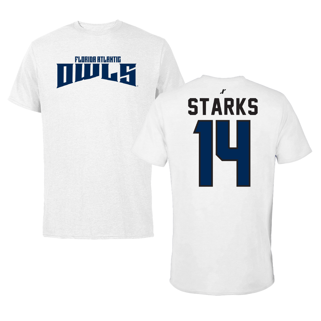 Florida Atlantic University Football White Classic Performance Tee - #14 Tyriq Starks