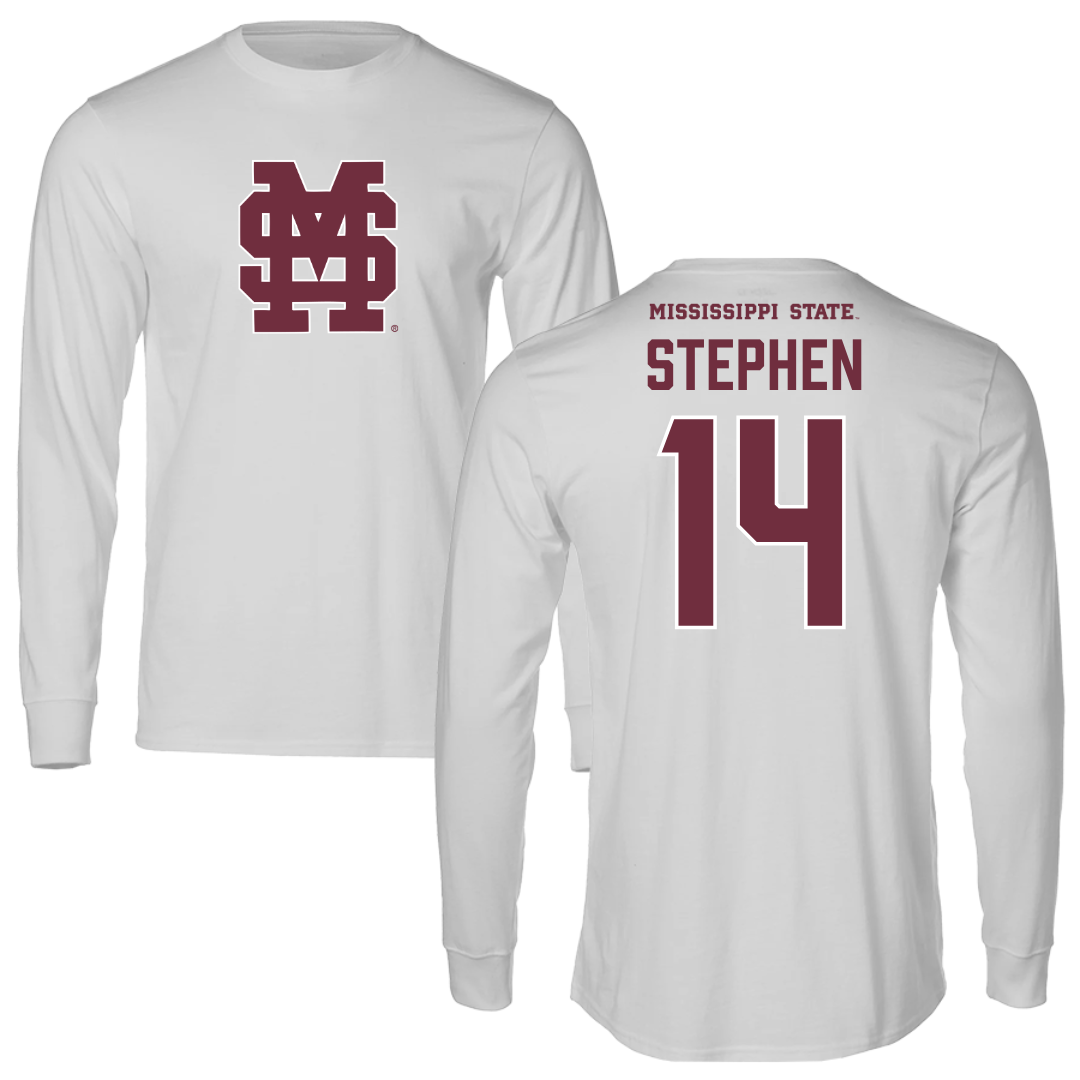 Mississippi State University Baseball Light Gray Baseball Long Sleeve  - #14 Khal Stephen