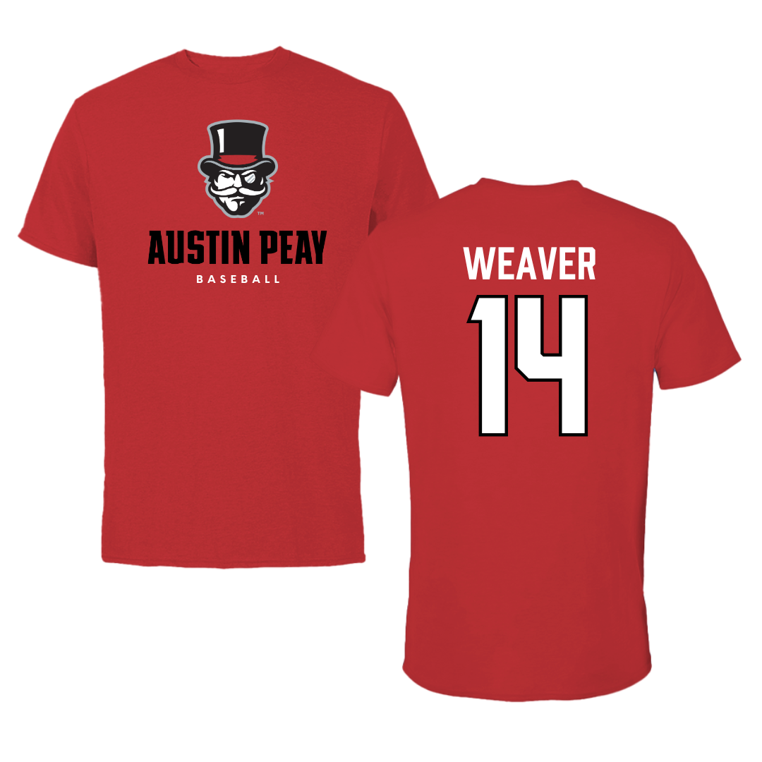 Austin Peay State University Baseball Red Mascot Tee - #14 Jacob Weaver