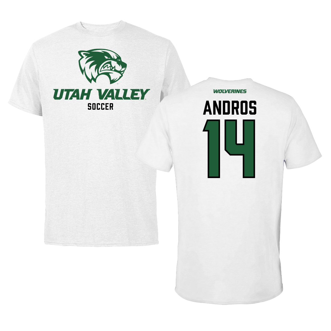 Utah Valley University Soccer White Tee  - #14 Mark Andros