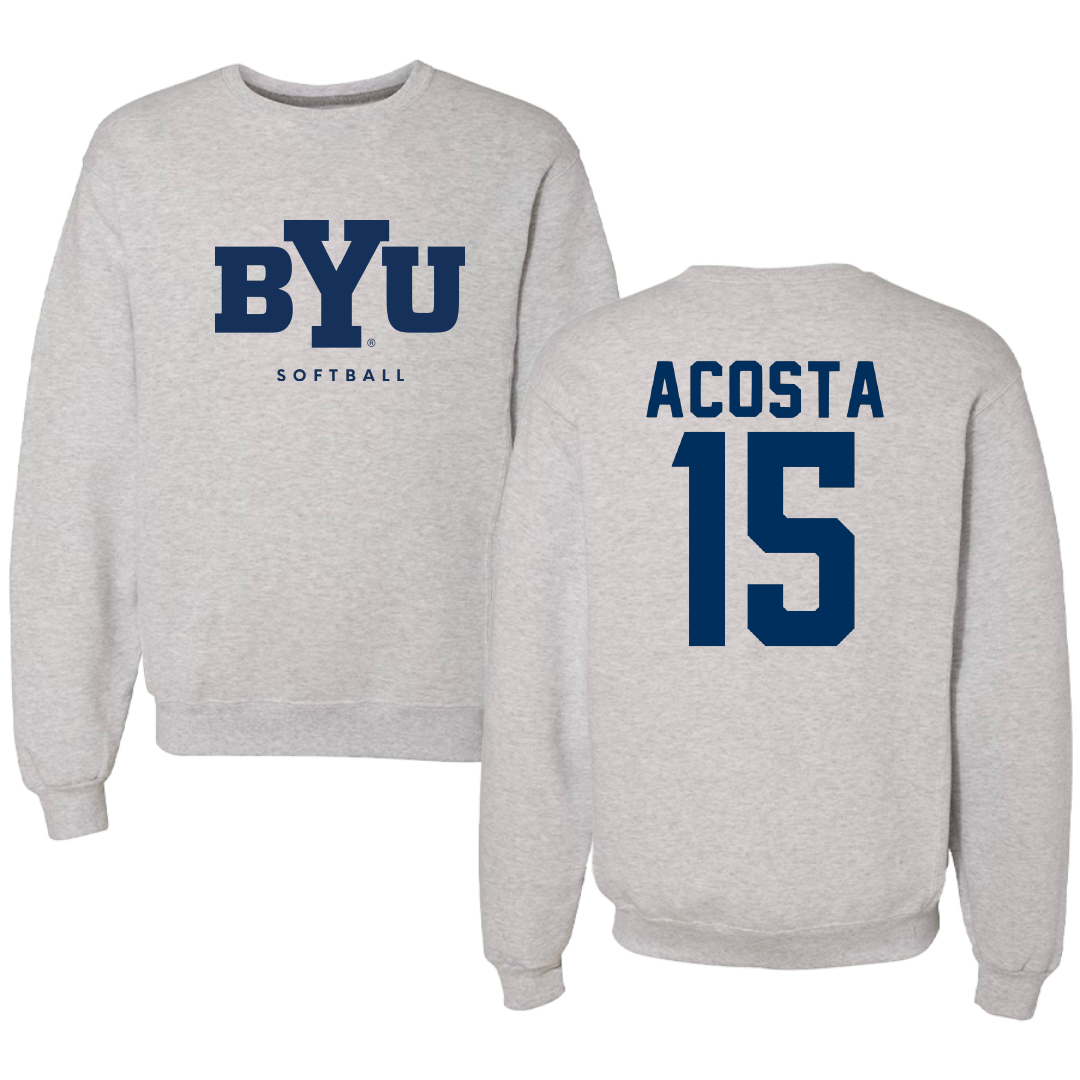 Brigham Young University Softball Gray Crewneck - #15 Danica Acosta