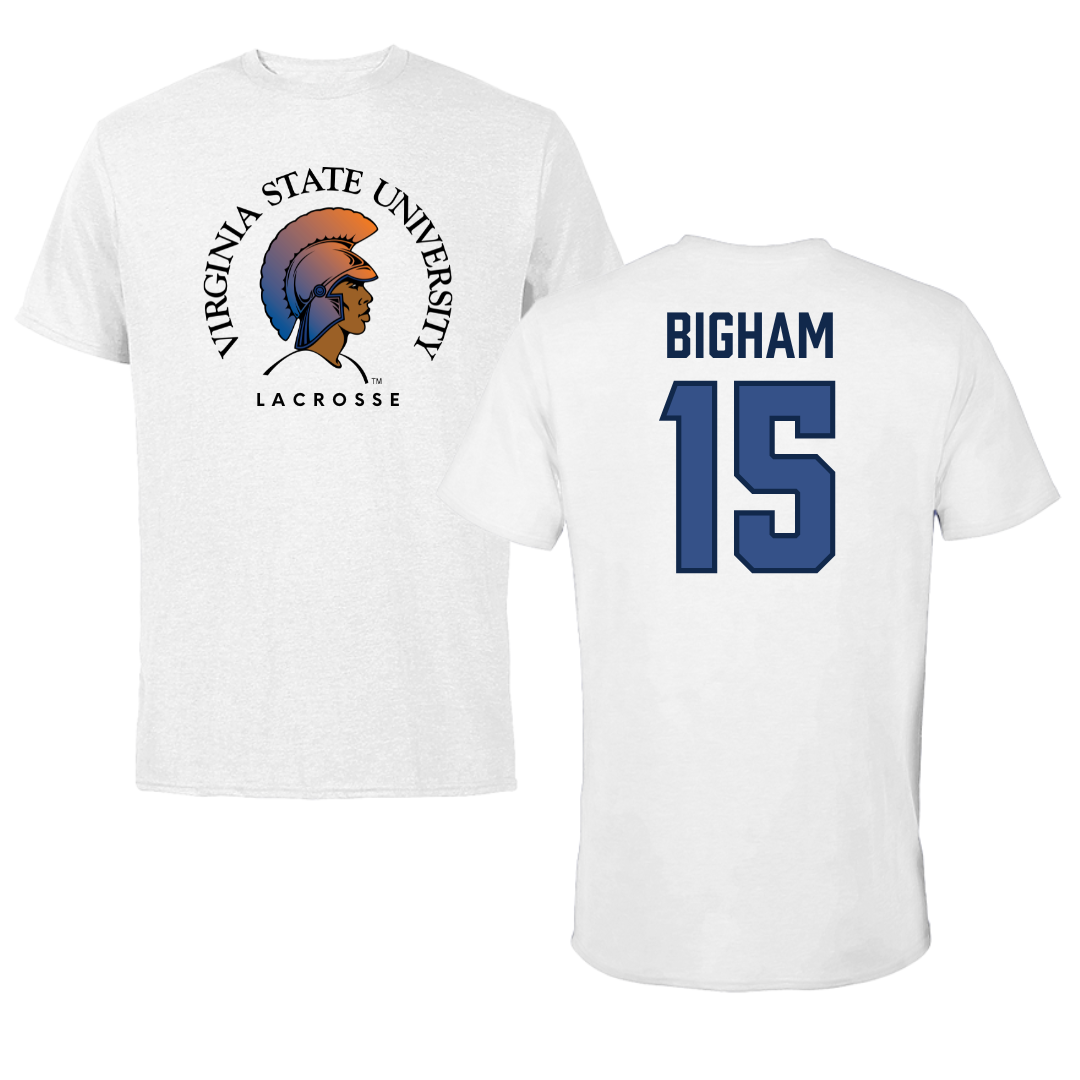 Virginia State University Lacrosse White Tee  - #15 Andre Bigham