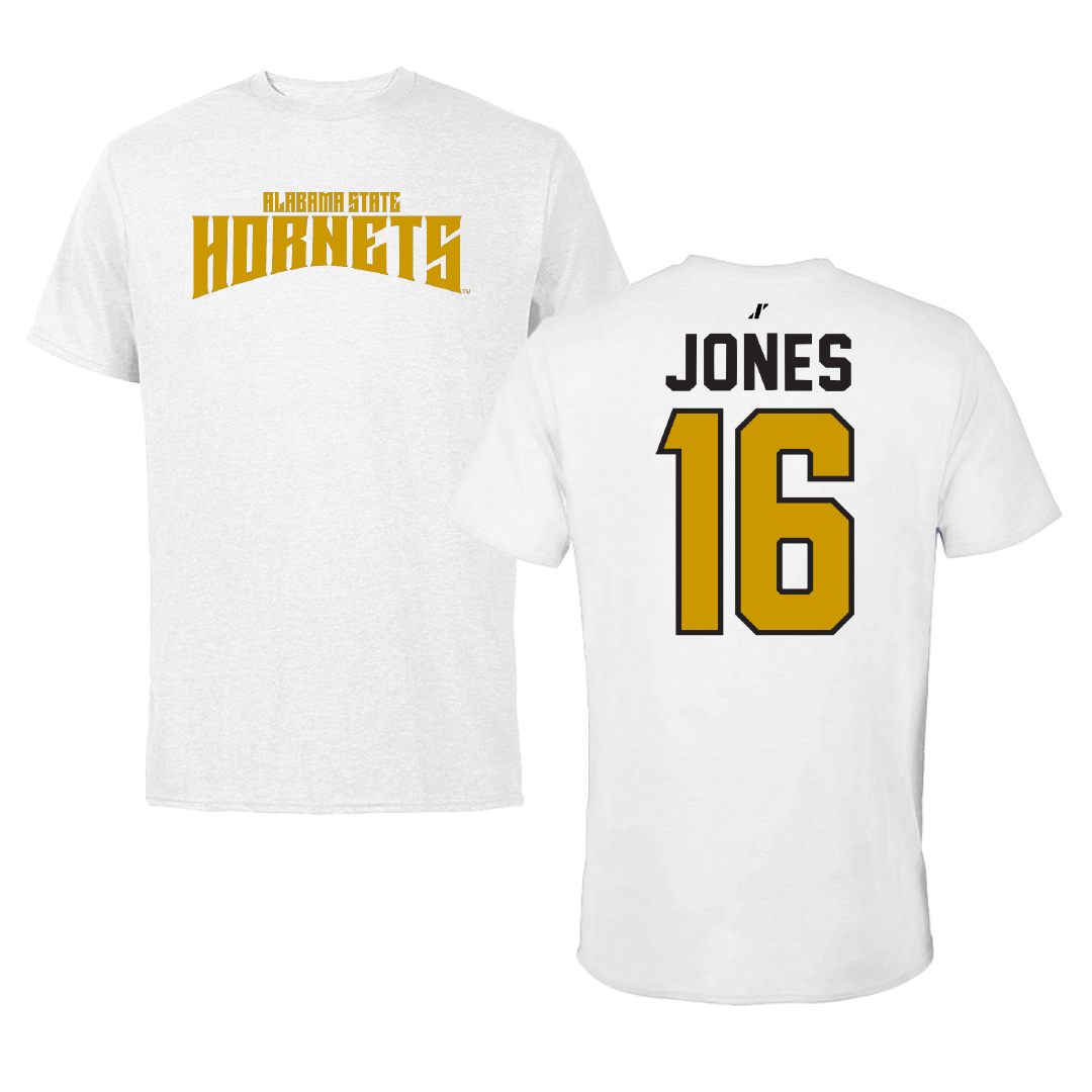 Alabama State University Volleyball White Classic Performance Tee - #16 Essence Jones