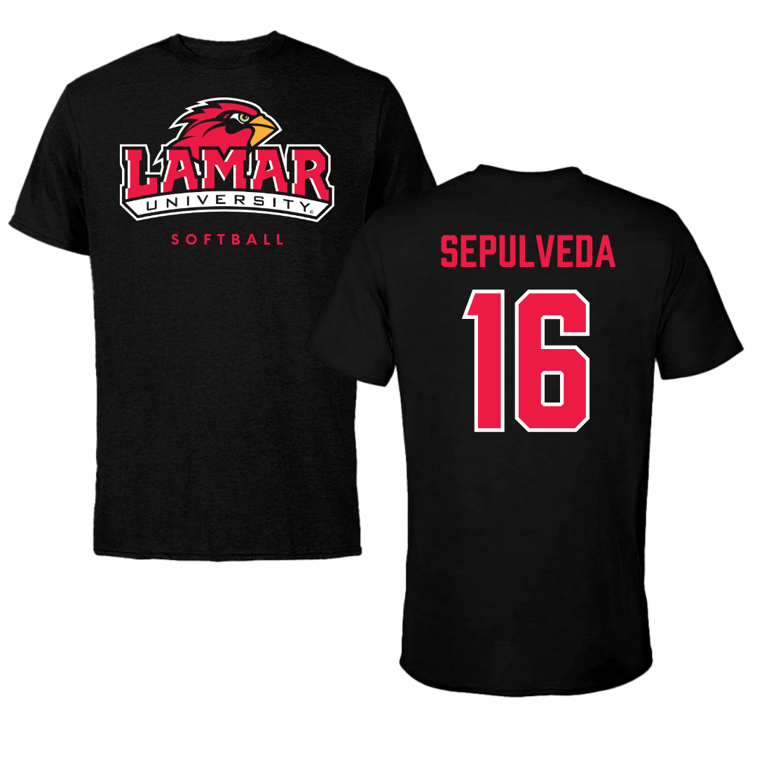 Lamar University Softball Black Tee  - #16 Jayne Sepulveda