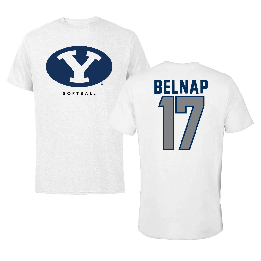 Brigham Young University Softball White Performance Tee - #17 Kennadee Belnap