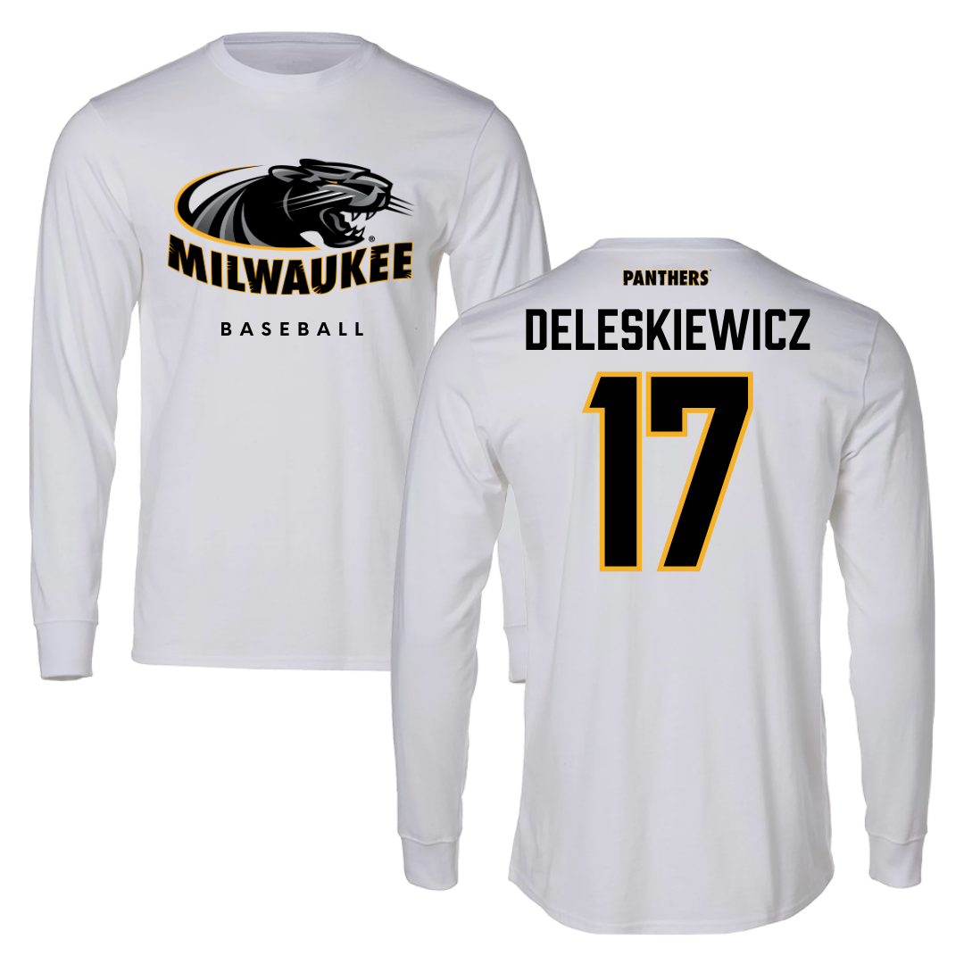 University of Wisconsin-Milwaukee Baseball White Long Sleeve  - #17 Tyler Deleskiewicz