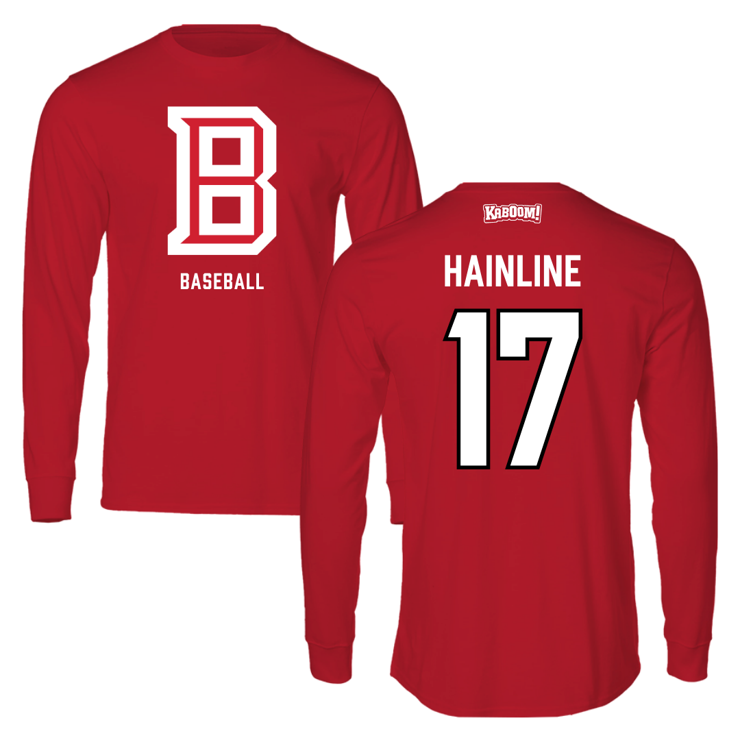 Bradley University Béisbol Rojo Manga Larga - #17 Nick Hainline