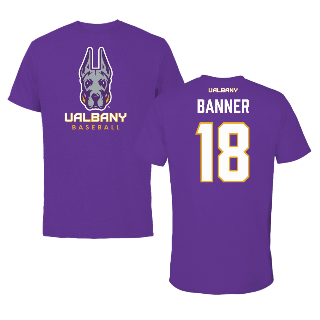University at Albany Baseball Purple Tee  - #18 Dylan Banner