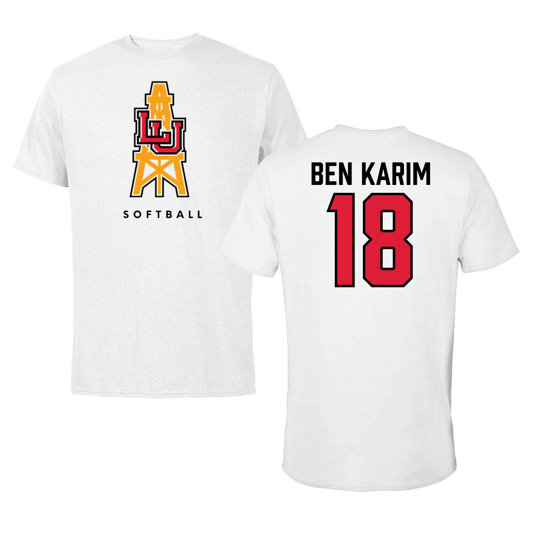 Camiseta blanca de softbol de la Universidad Lamar - #18 Fadwa Ben Karim