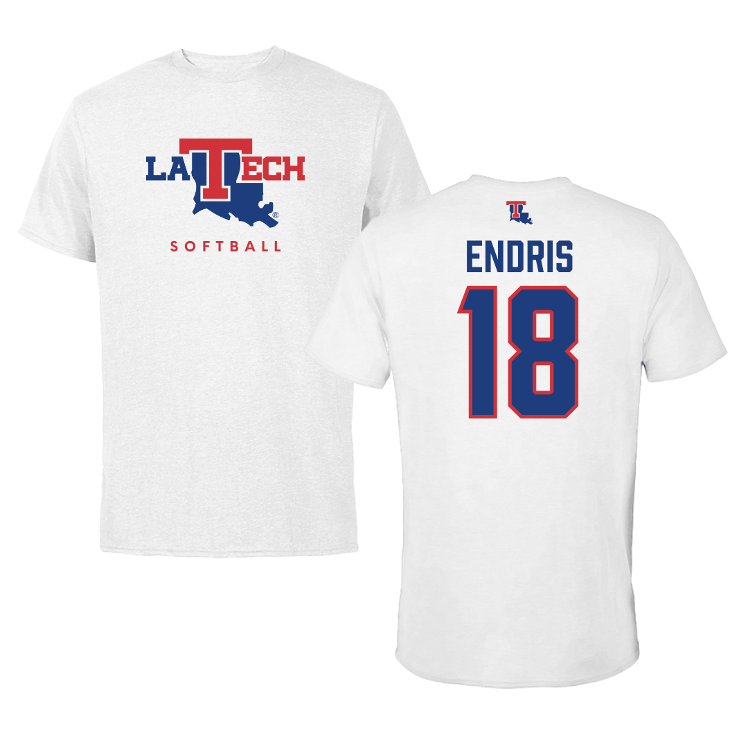 Louisiana Tech University Softball White Tee  - #18 Paris Endris