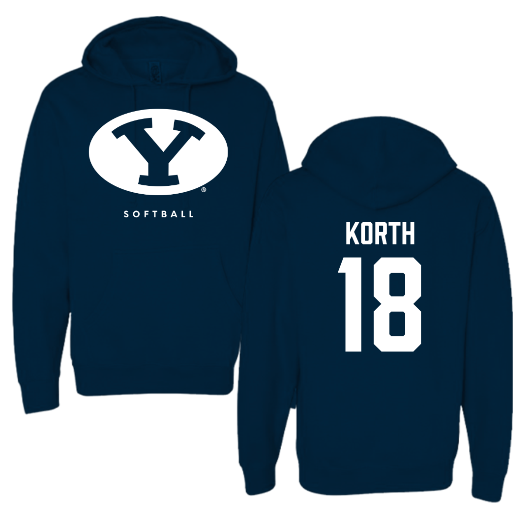 Brigham Young University Softball Navy Hoodie  - #18 Kaysen Korth