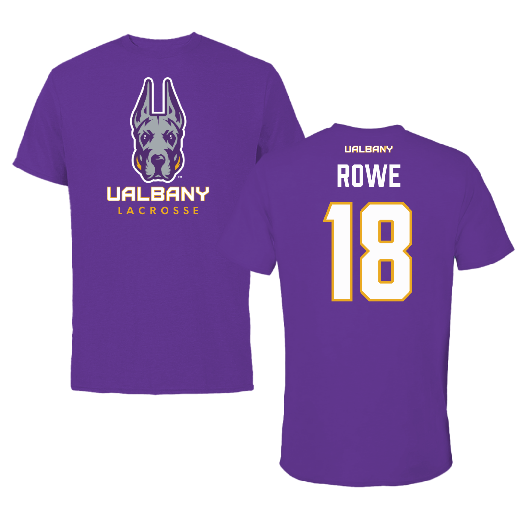 Camiseta morada de lacrosse de la Universidad de Albany - #18 Courtney Rowe