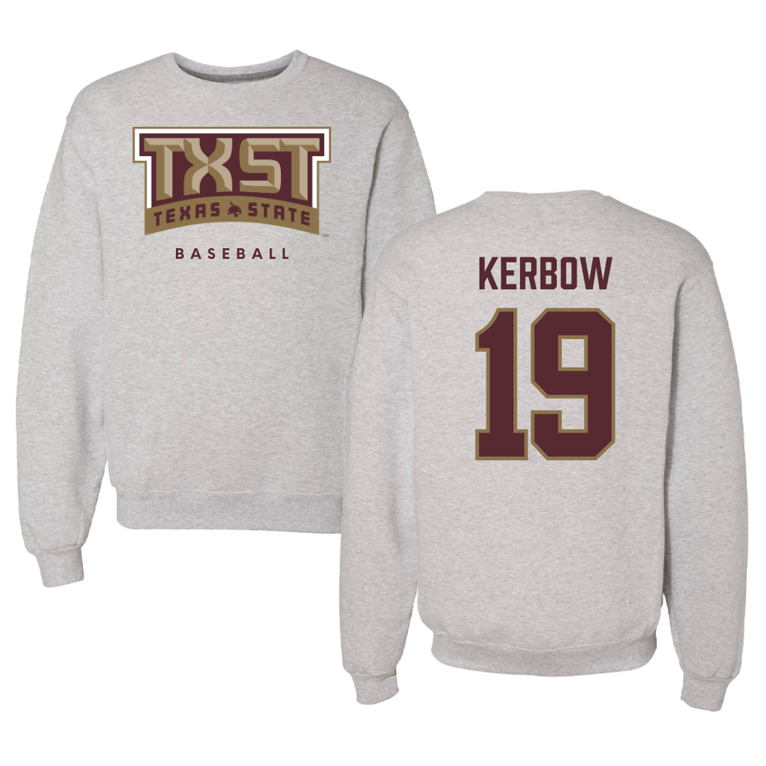 Texas State University Baseball Gray Crewneck  - #19 Dylan Kerbow