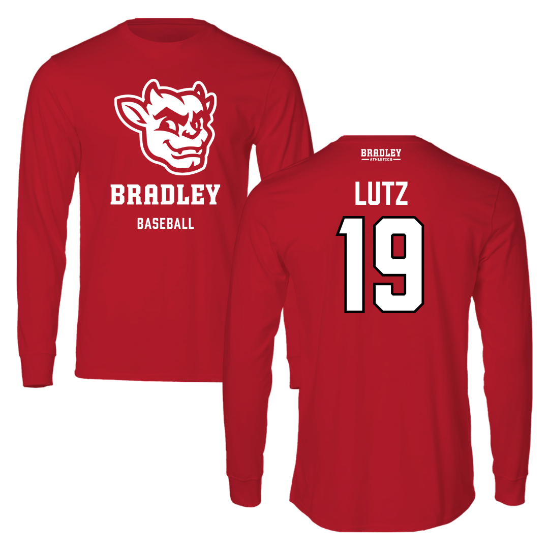 Bradley University Baseball Red Mascot Long Sleeve - #19 Travis Lutz