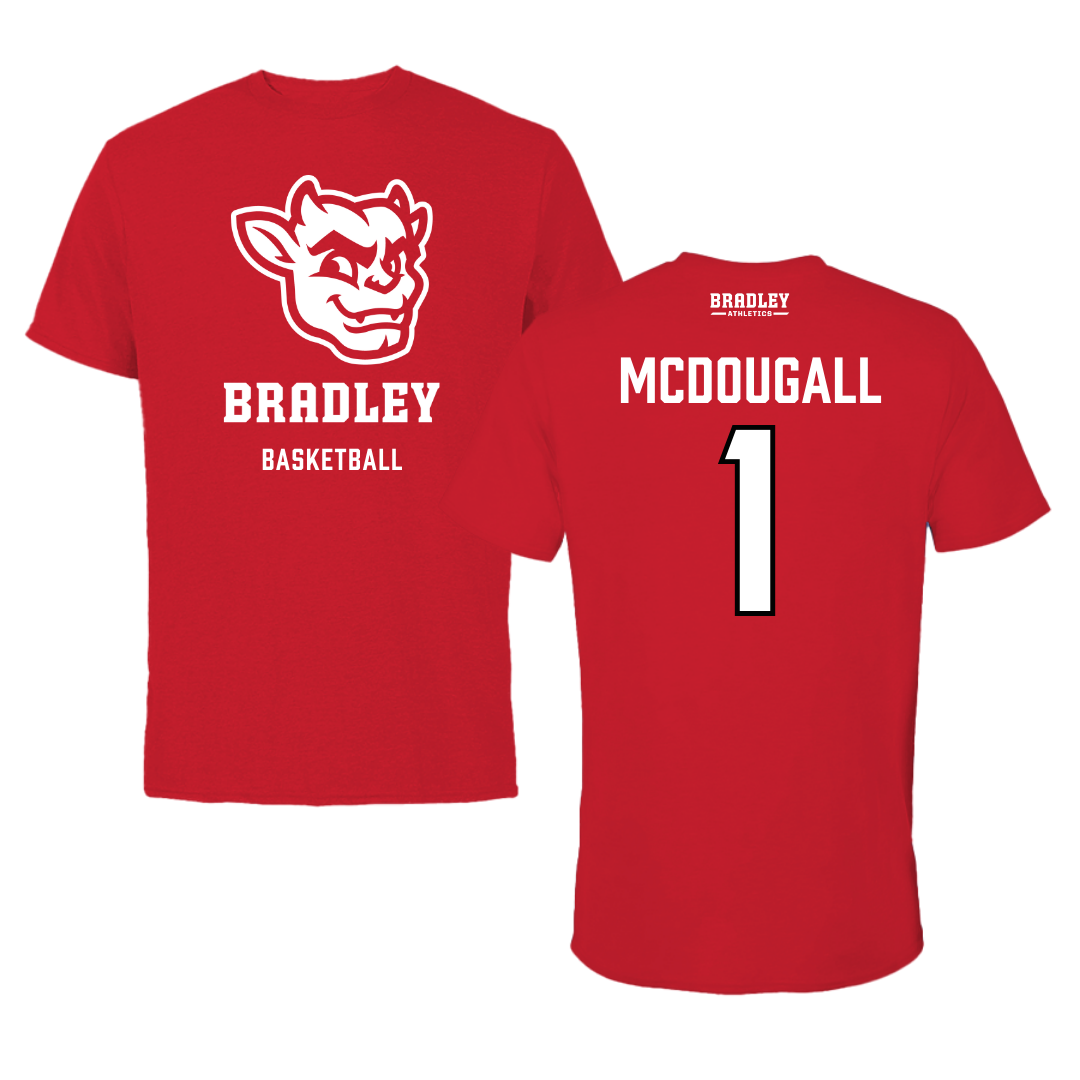 Bradley University Basketball Red Mascot Tee  - #1 Claire McDougall