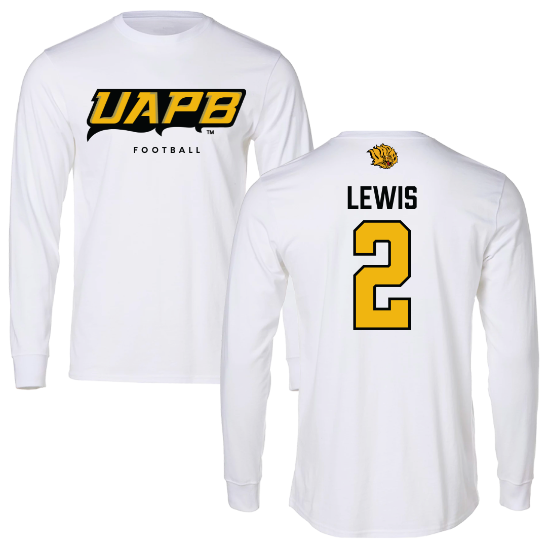 University of Arkansas-Pine Bluff Football White Long Sleeve  - #2 Kenji Lewis