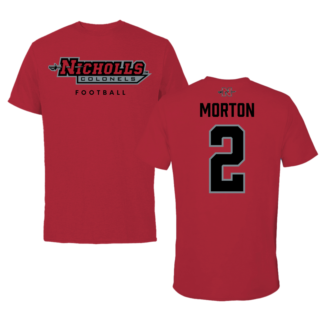 Nicholls State University Football Red Tee  - #2 Tyler Morton